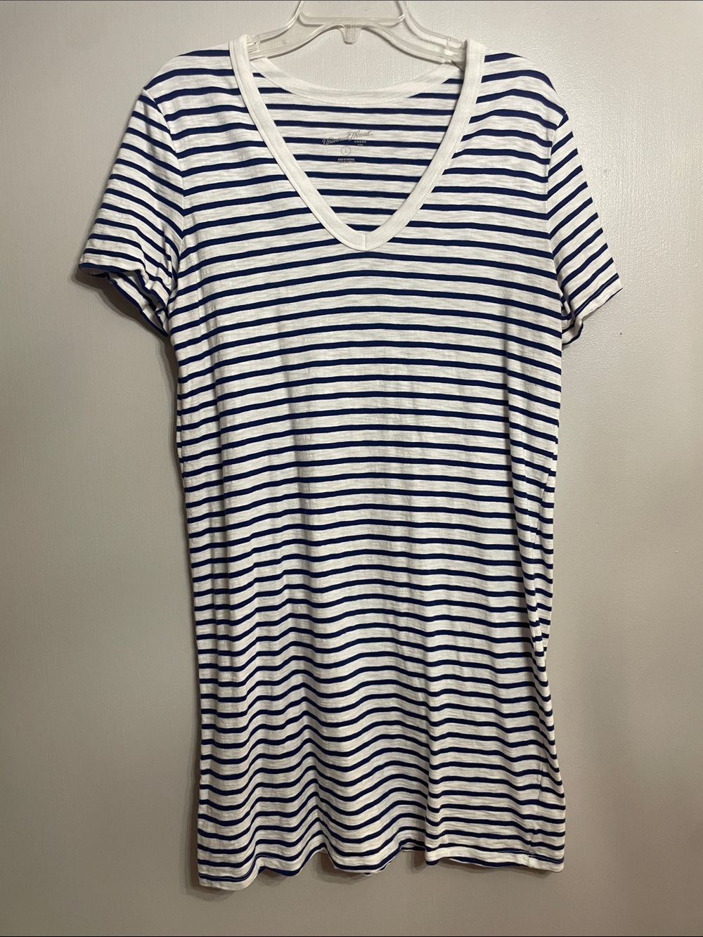 Universal Thread Navy & White Striped V-Neck Shirt Dress